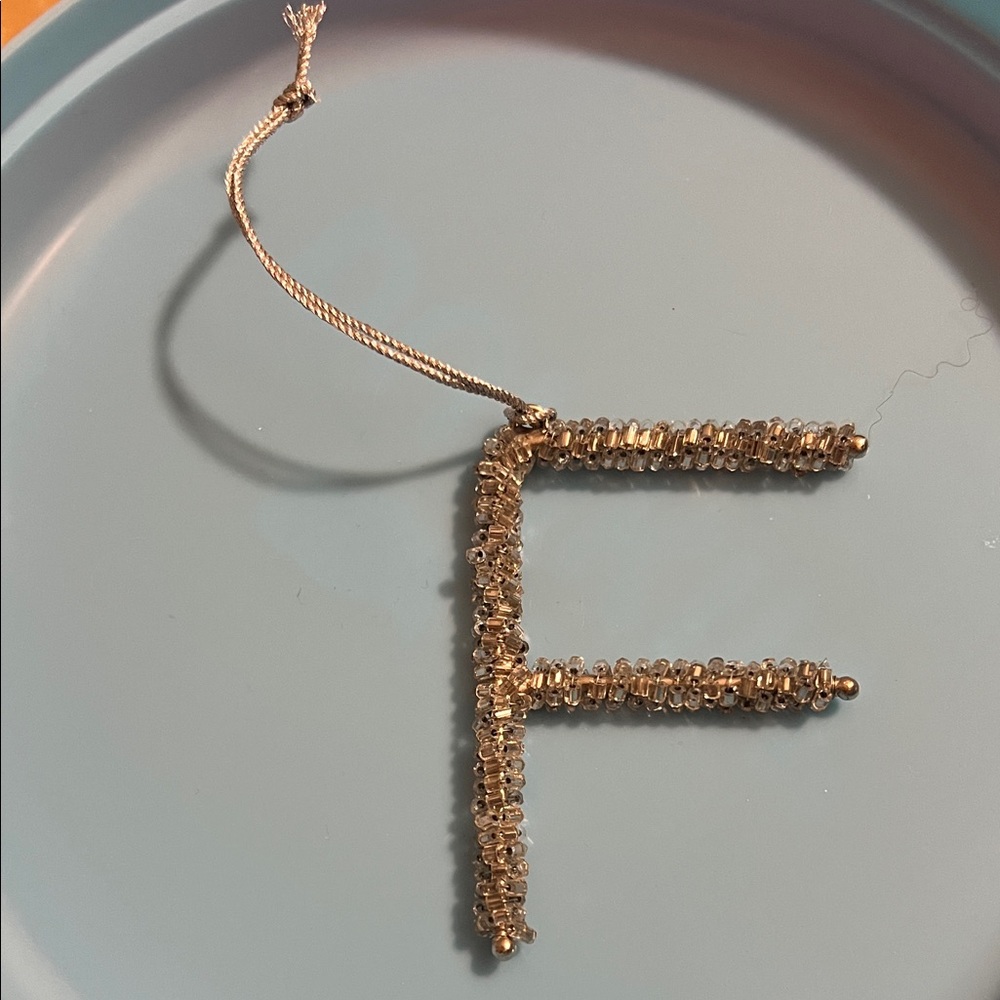 Silver Beaded Letter F Ornament